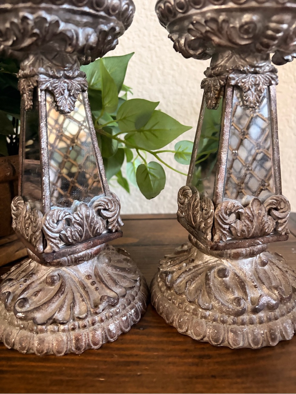 Ornate Silver Mirrored Decorative Candle Holders by